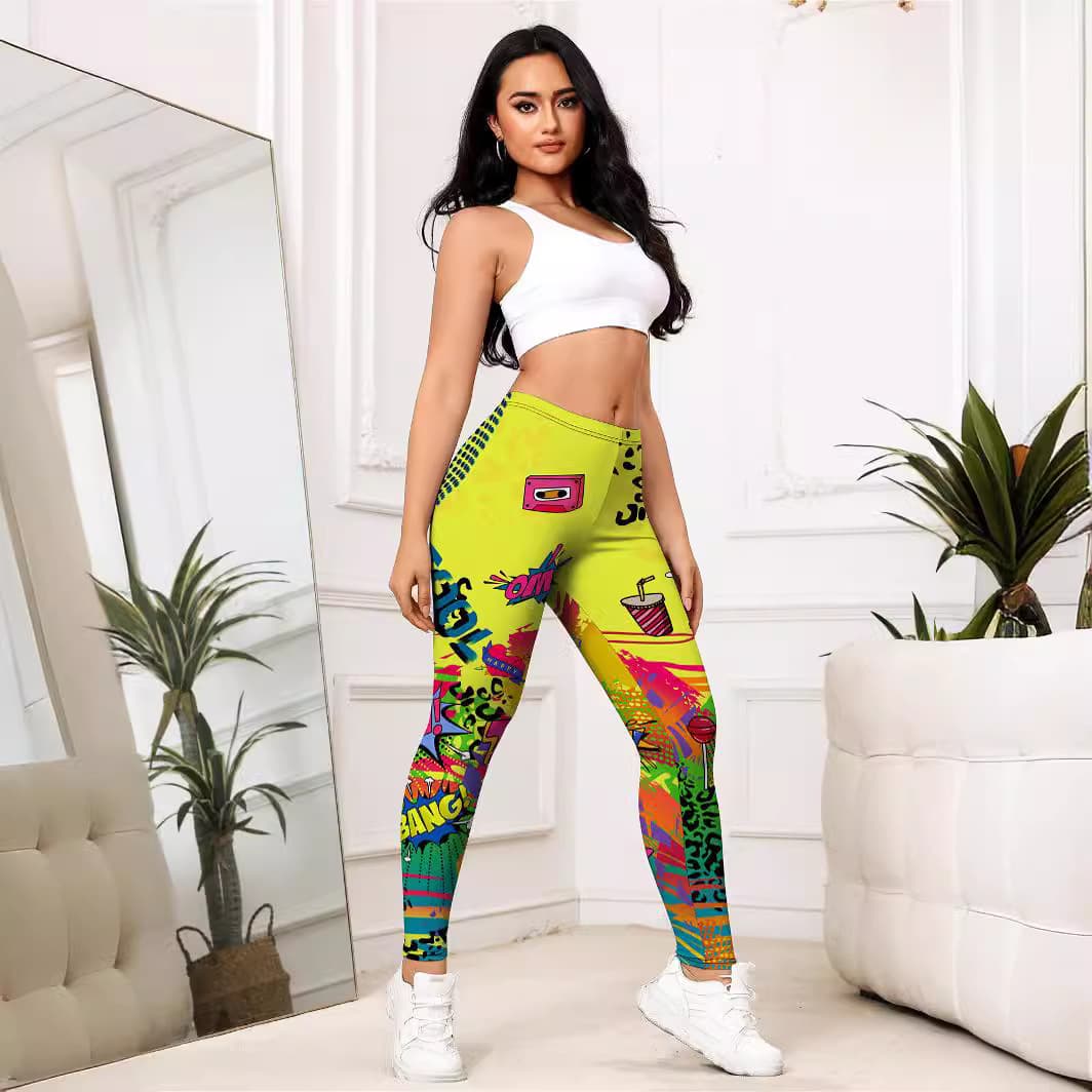 Leggings deportivos estampado caricatura amarillo