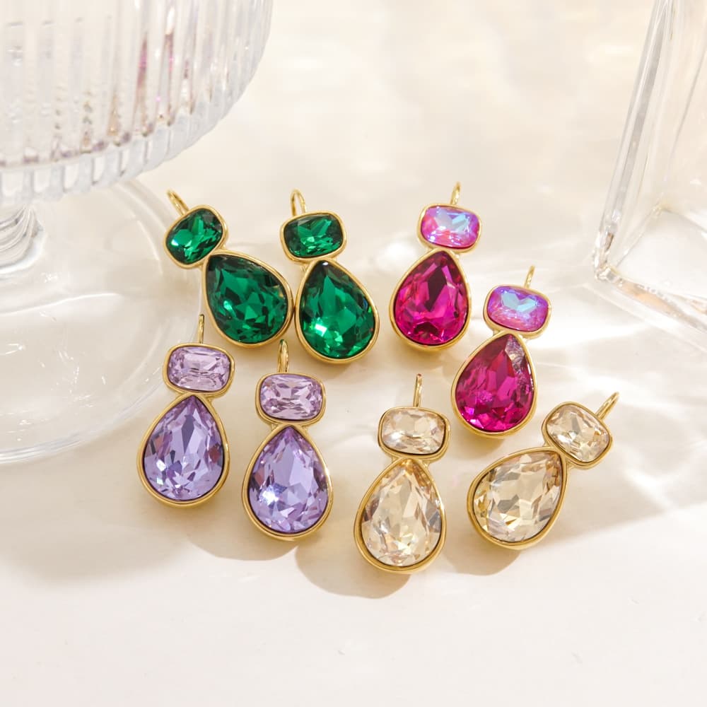 Aretes de titanio con zirconia y forma de gota, estilo geométrico