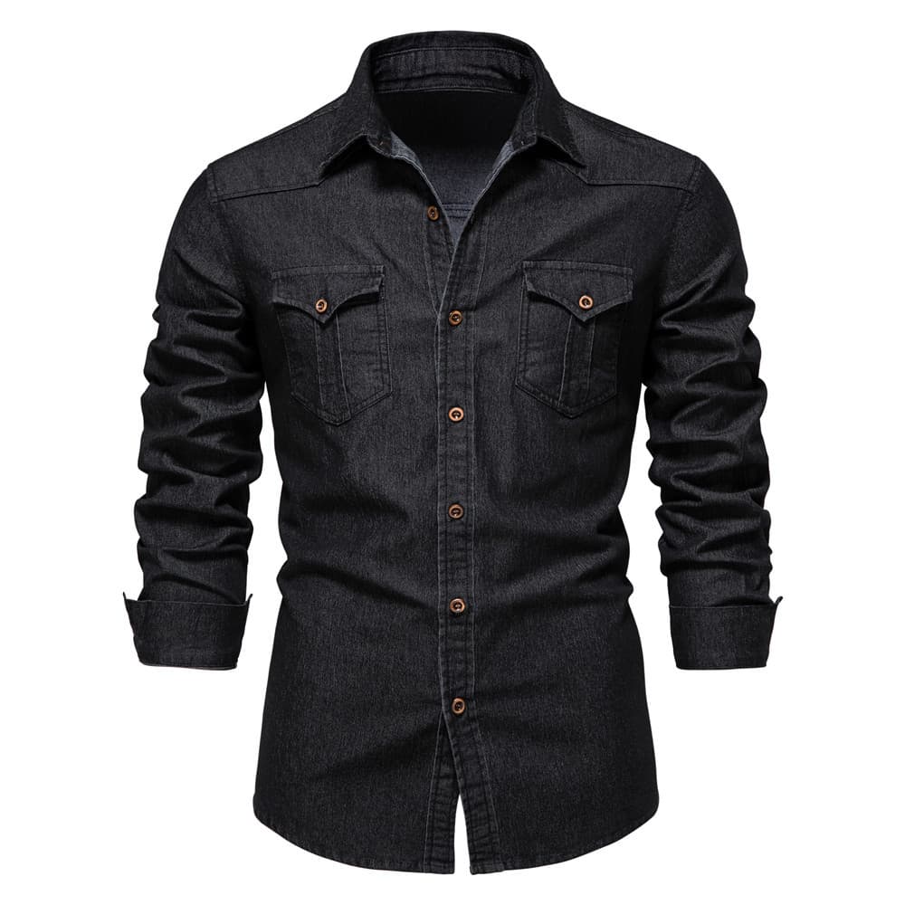 Camisa denim manga larga hombre ajustado casual botones
