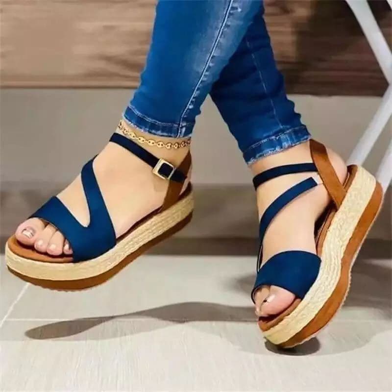 Sandalias de plataforma con hebilla para mujer, estilo romano