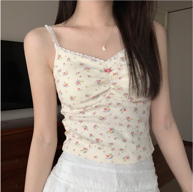 Chaleco sin mangas cuello V estampado floral