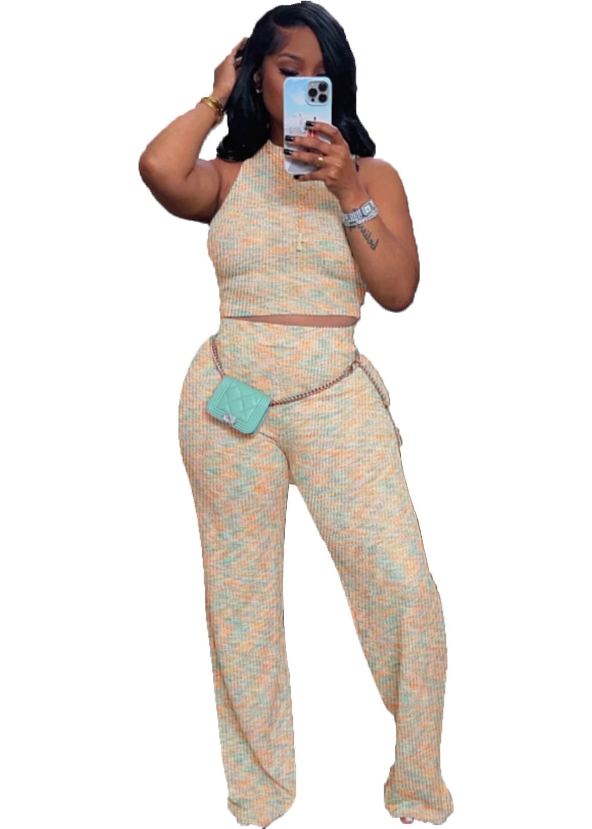 Conjunto sin mangas con pantalón ancho estampado
