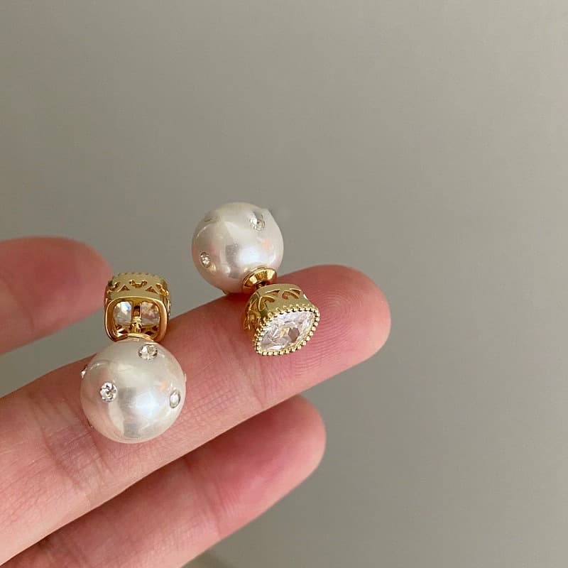 Aretes de circonita y perla, estilo retro elegante