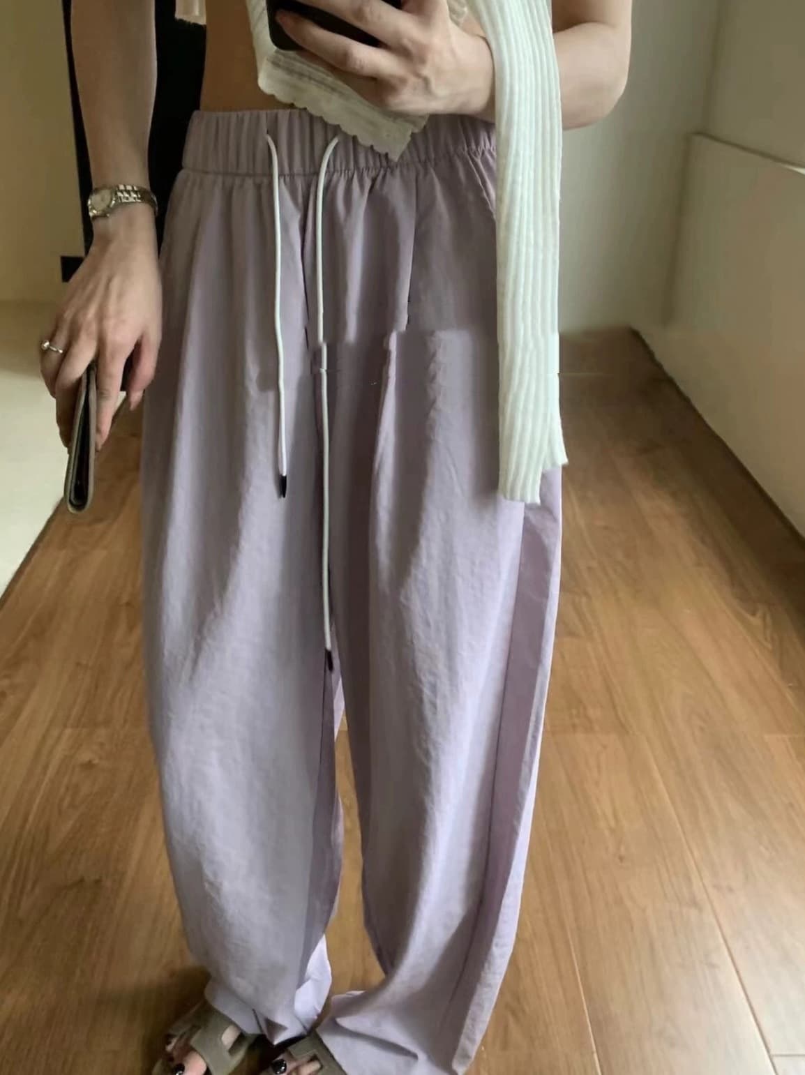 Pantalones holgados de secado rápido con cintura alta y cordón