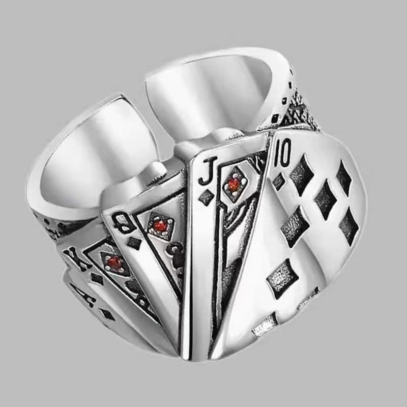 Anillo ajustable vintage con patrón póquer para hombre