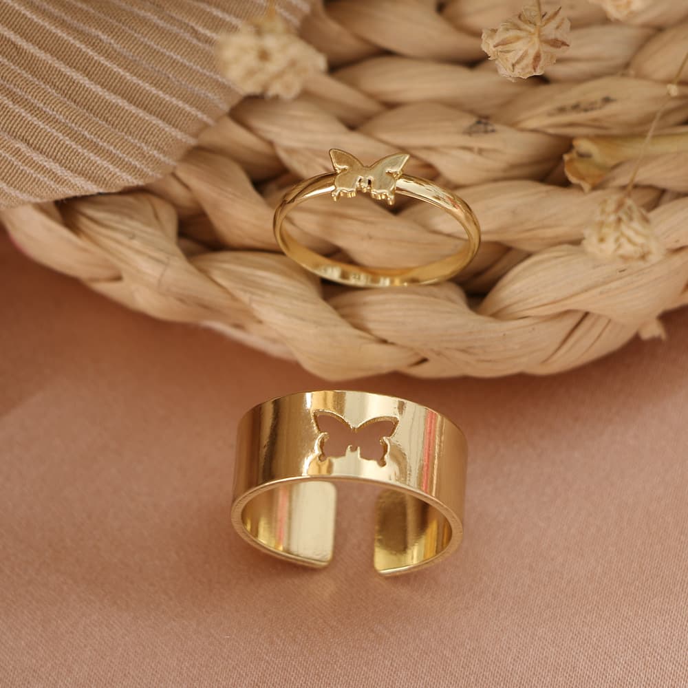 Set de anillos de pareja con diseño mariposa estilo punk