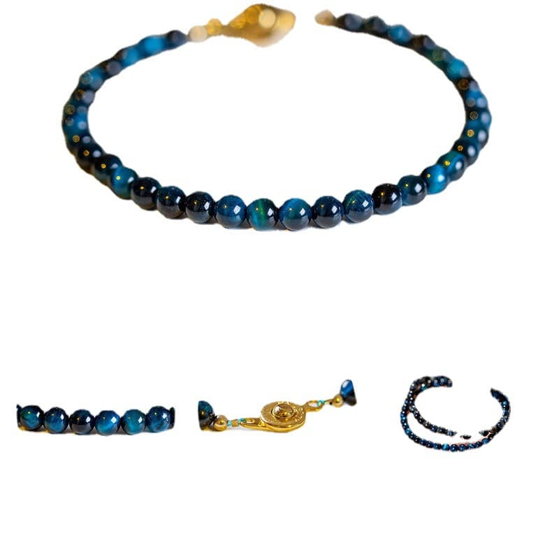 Pulsera de tigrita azul natural para regalo con cadena de extensión