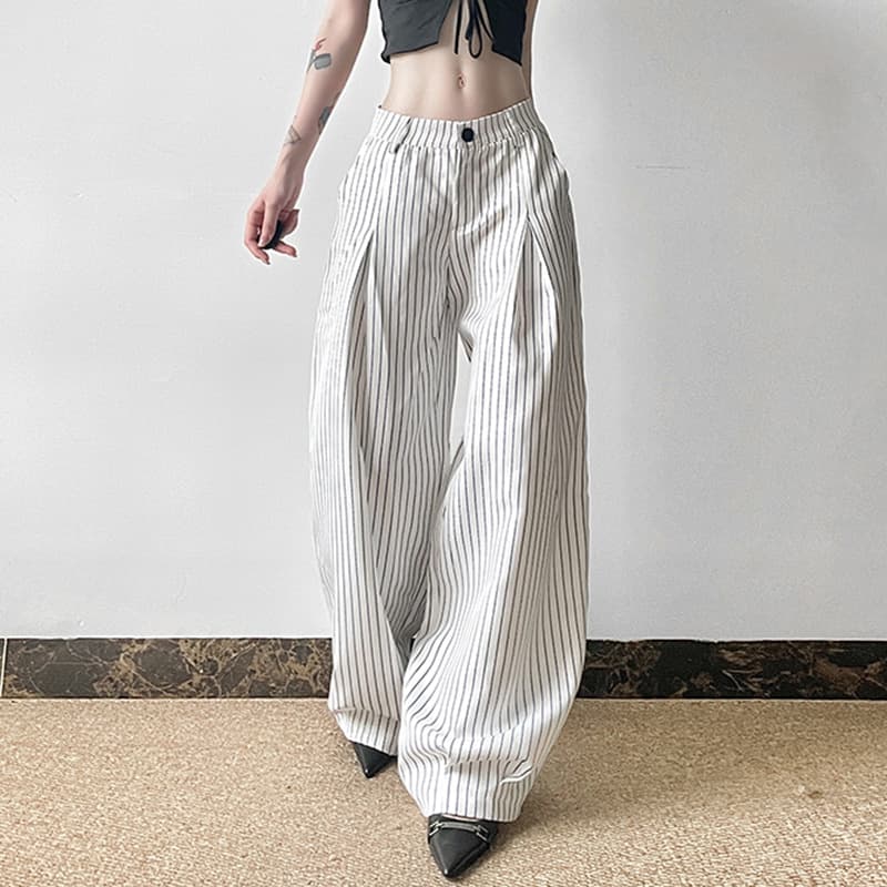 Pantalones anchos de cintura alta a rayas