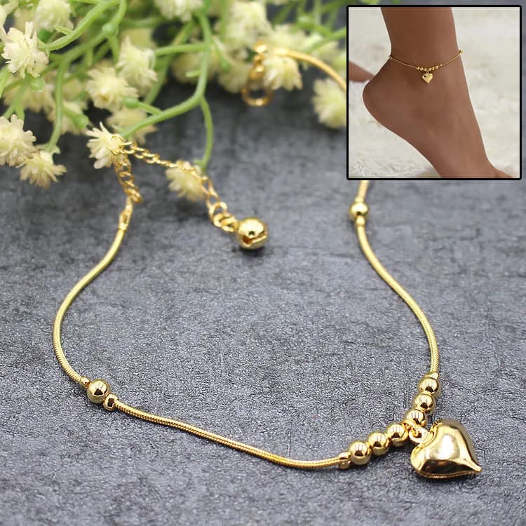Tobillera gótica con colgante corazón en cobre dorado