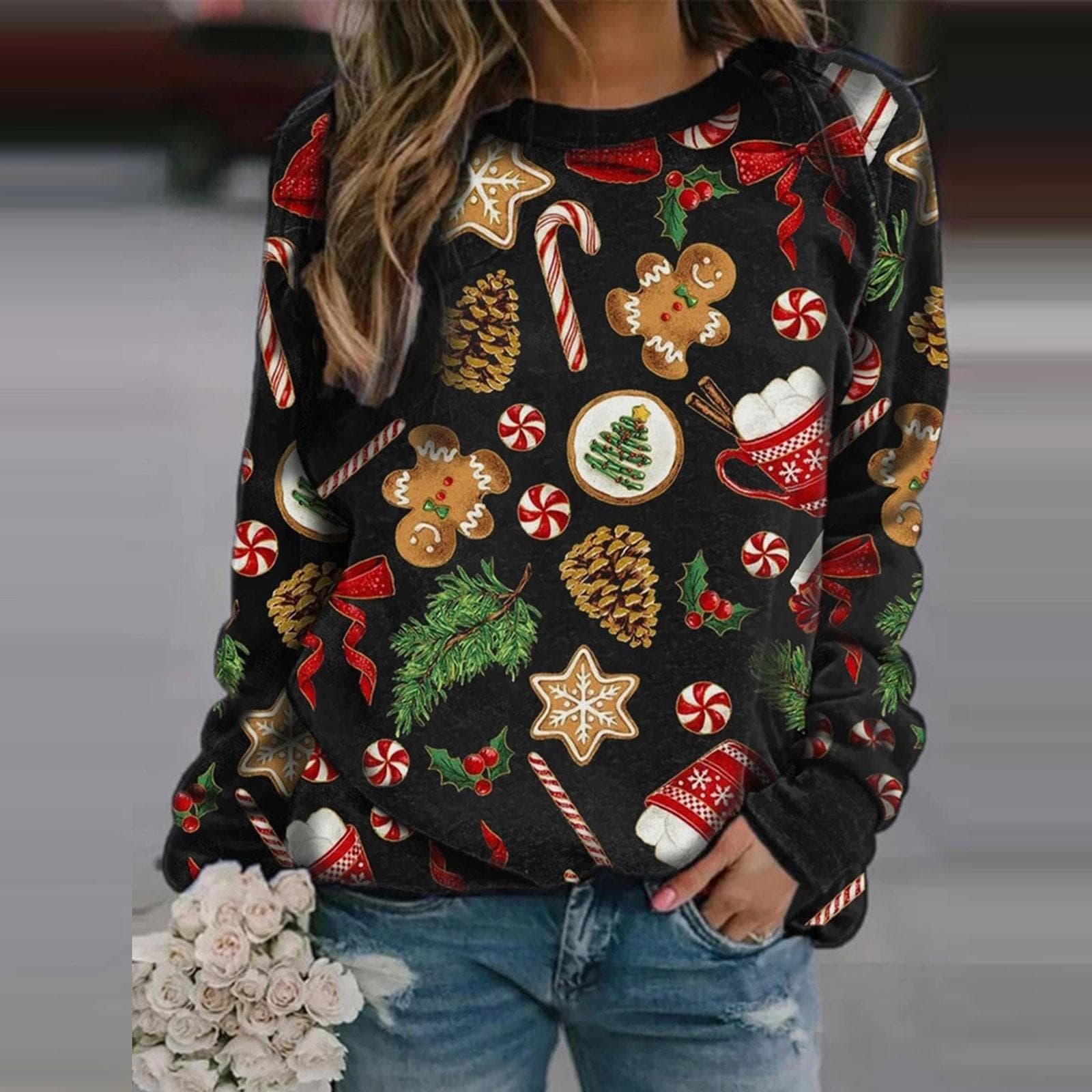 Sudadera casual de mujer con cuello redondo y manga larga