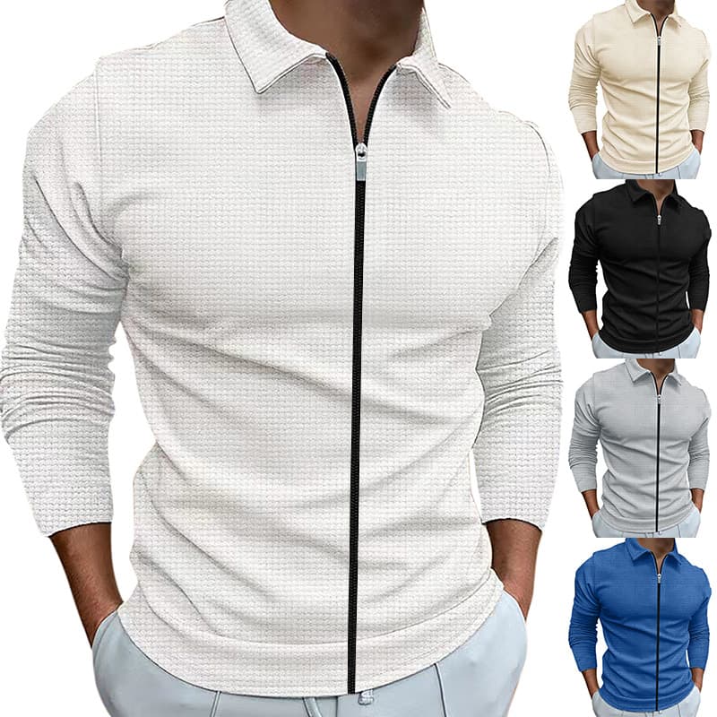Chaqueta hombre estilo waffle con cierre y cuello