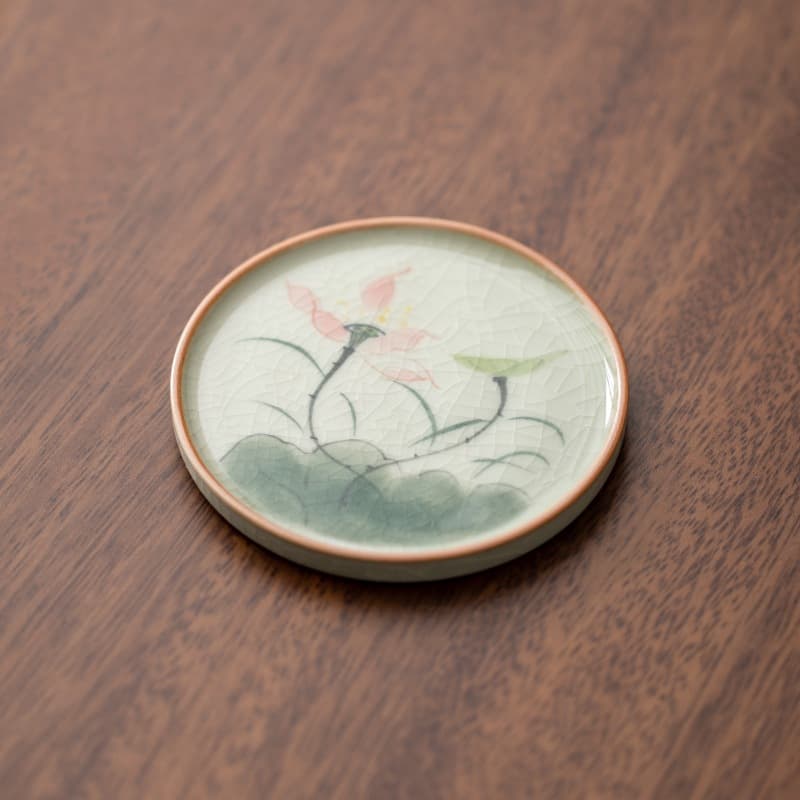 Posavasos de cerámica pintado a mano con flor de loto