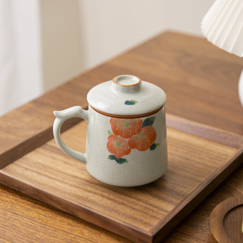 Taza de cerámica con patrón de caqui, estilo retro lujo