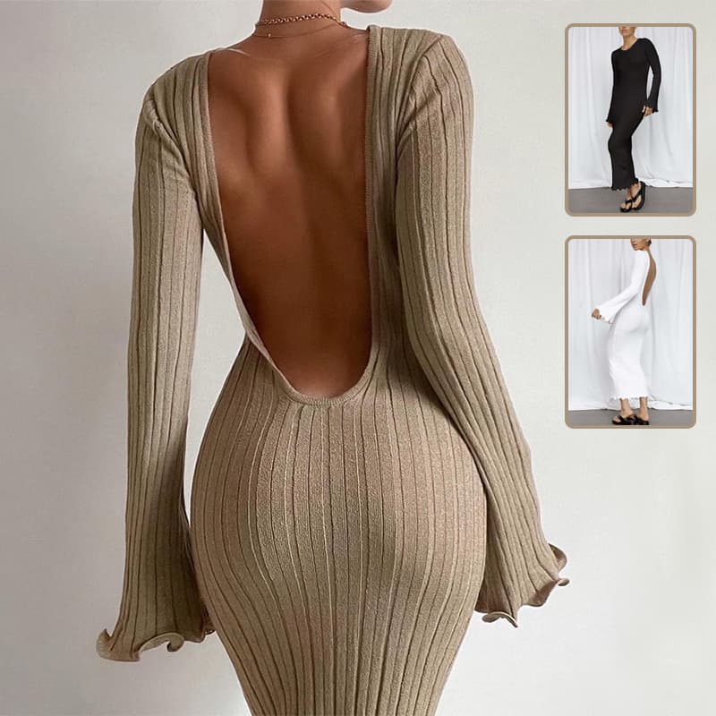 Vestido largo elegante de manga larga con volados fruncidos