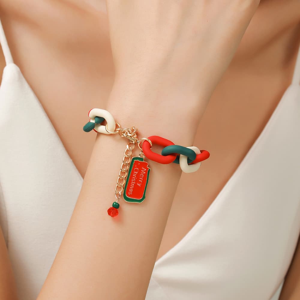 Pulsera de cadena con diseños temáticos navideños