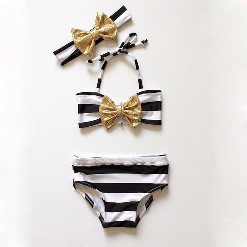 Bikini de rayas con moño para bebés niña