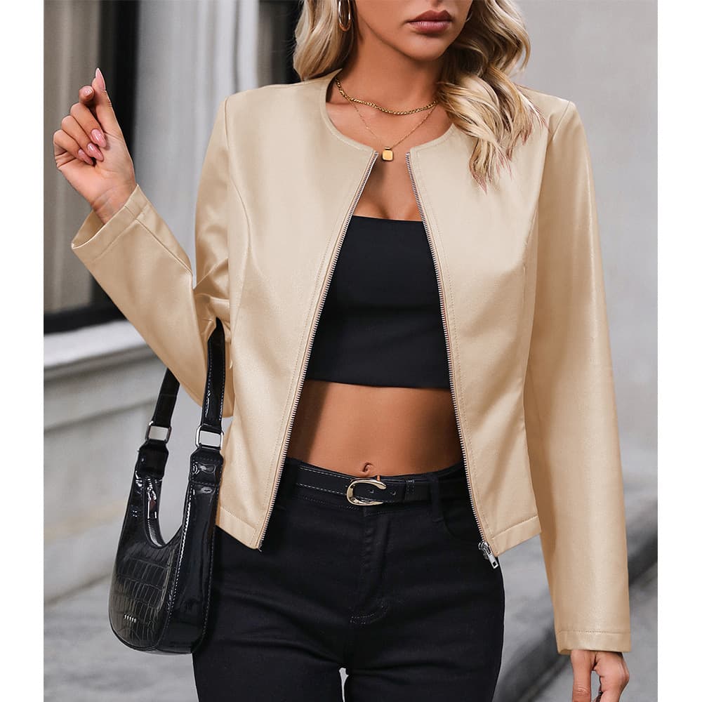 Chaqueta de cuero casual de manga larga para mujeres