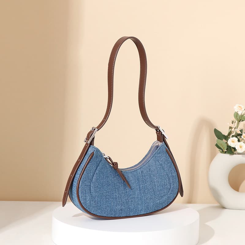 Bolso media luna denim estilo retro francés