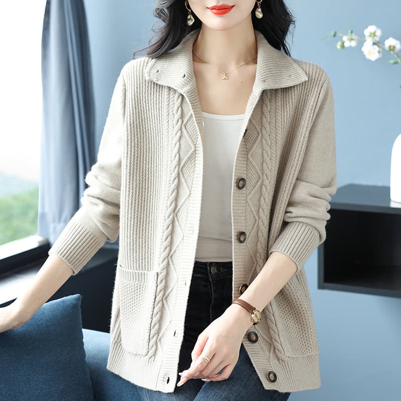 Cardigan de talla grande con solapas altas y lana