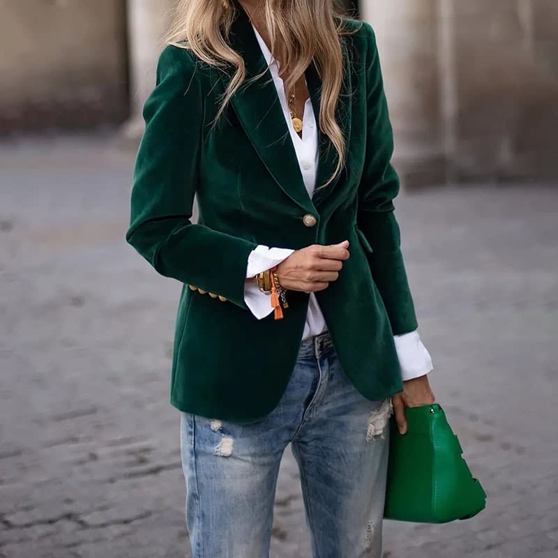 Blazer de terciopelo casual con solapa y corte slim para mujer