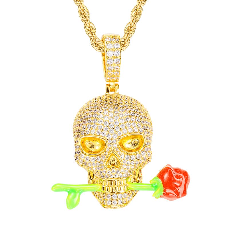 Colgante de calavera con rosa epóxica luminosa
