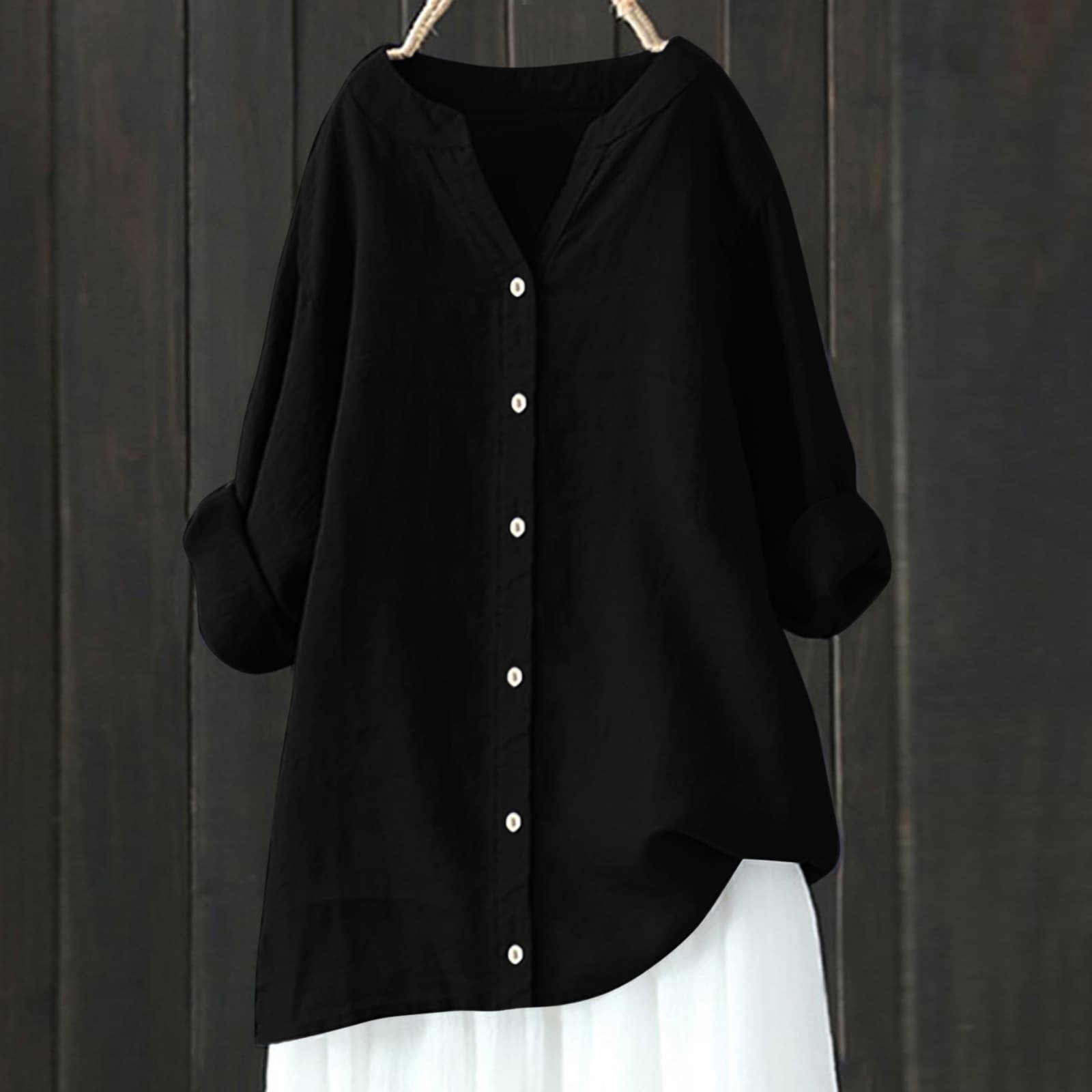 Camisa de algodón con botones y manga larga para mujer