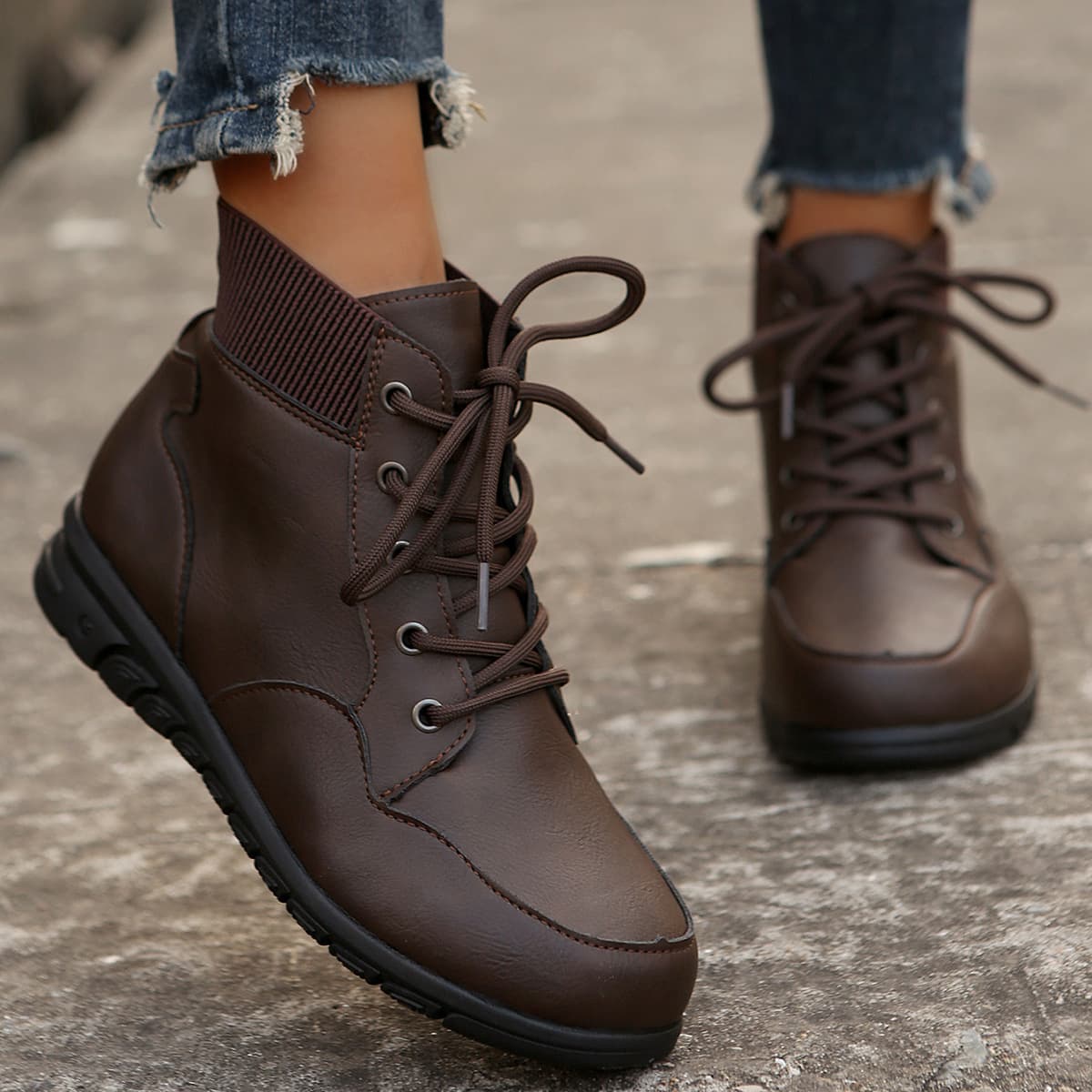 Botines para mujer con cordones, puntera redonda y estilo western