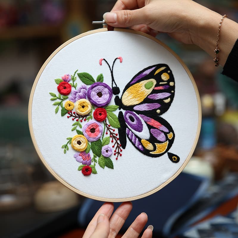 Kit DIY de bordado con mariposa, 20 x 20 cm