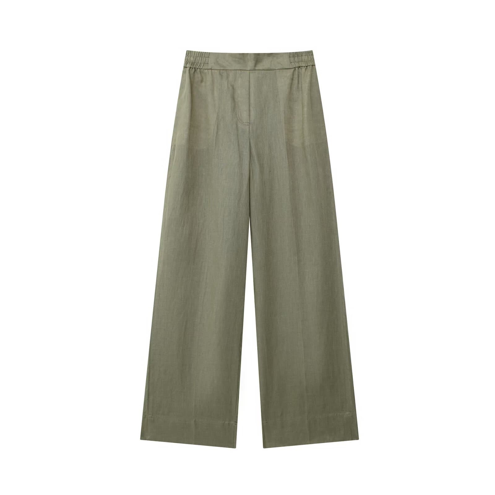 Traje de blusa y pantalones rectos con cintura ajustable