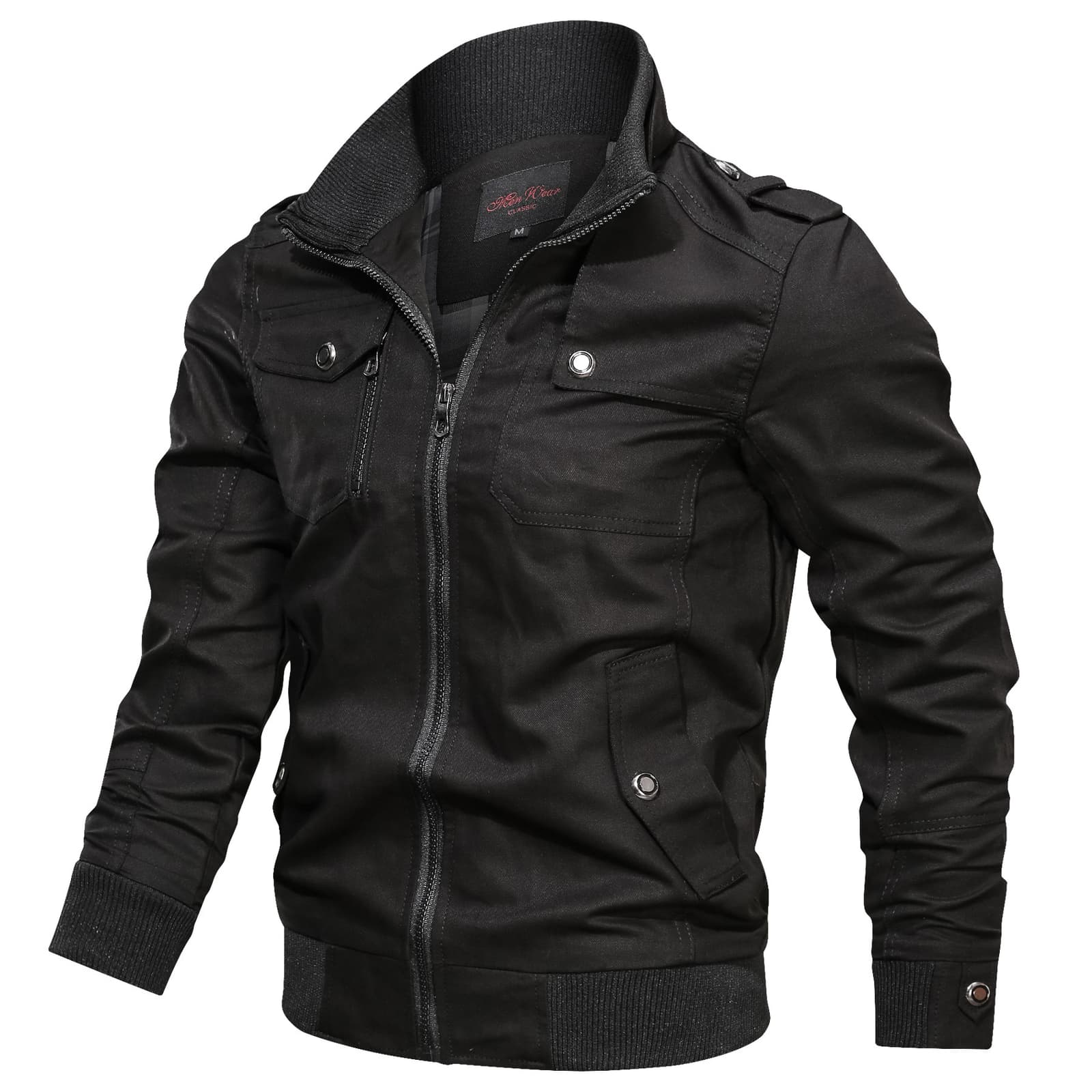 Chaqueta casual holgada de algodón con cuello de pie