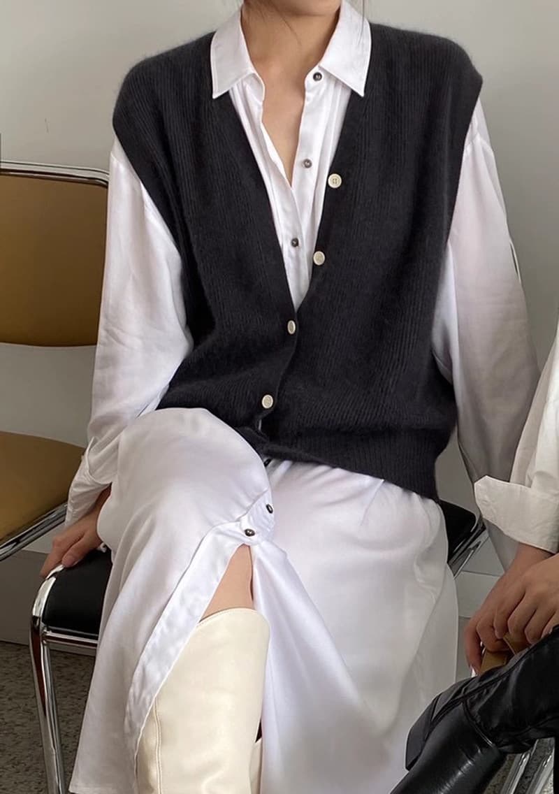 Chaleco tejido de lana estilo coreano con corte holgado