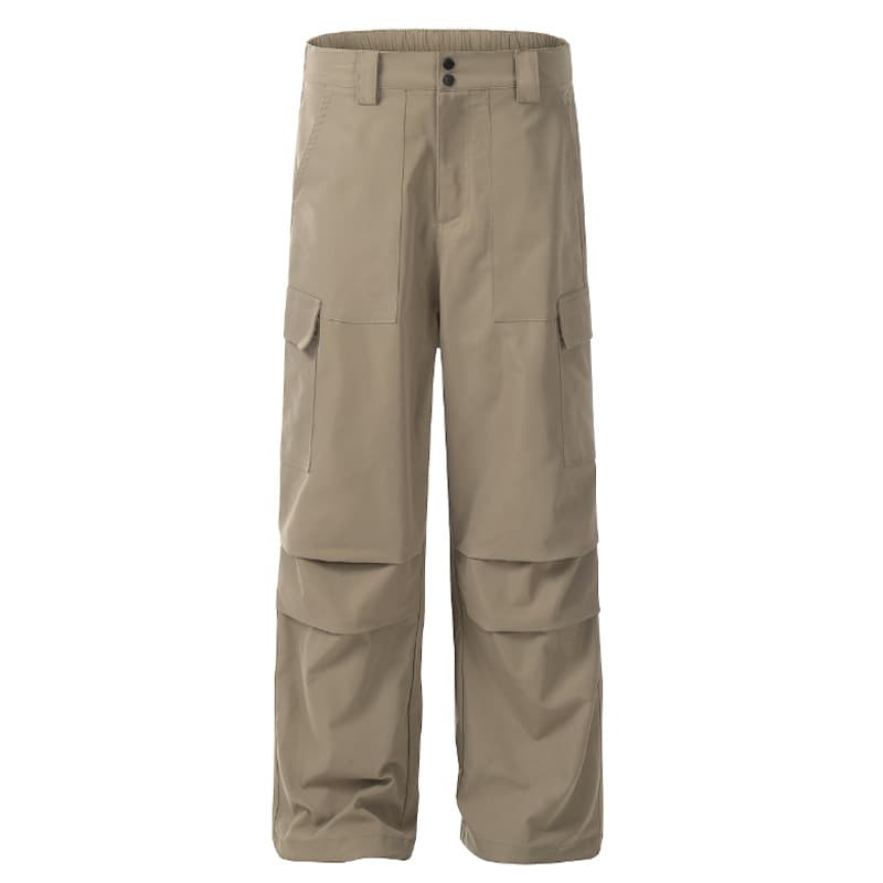 Pantalón casual plisado suelto recto caqui