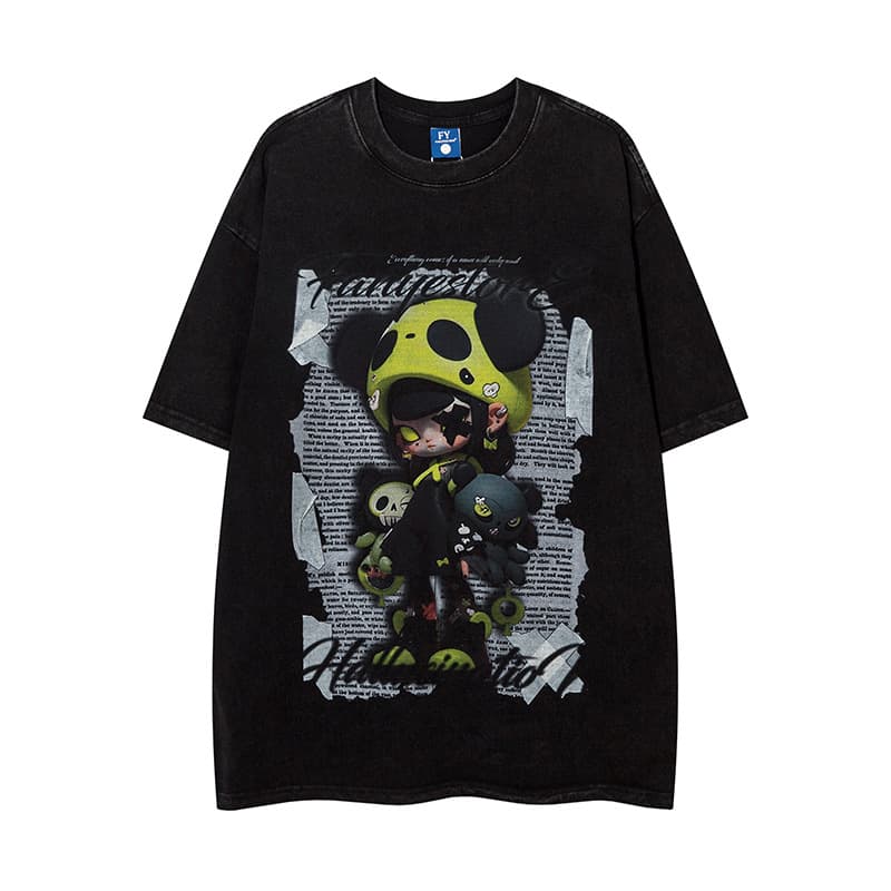 Camiseta hombre con diseño de caricatura distressed