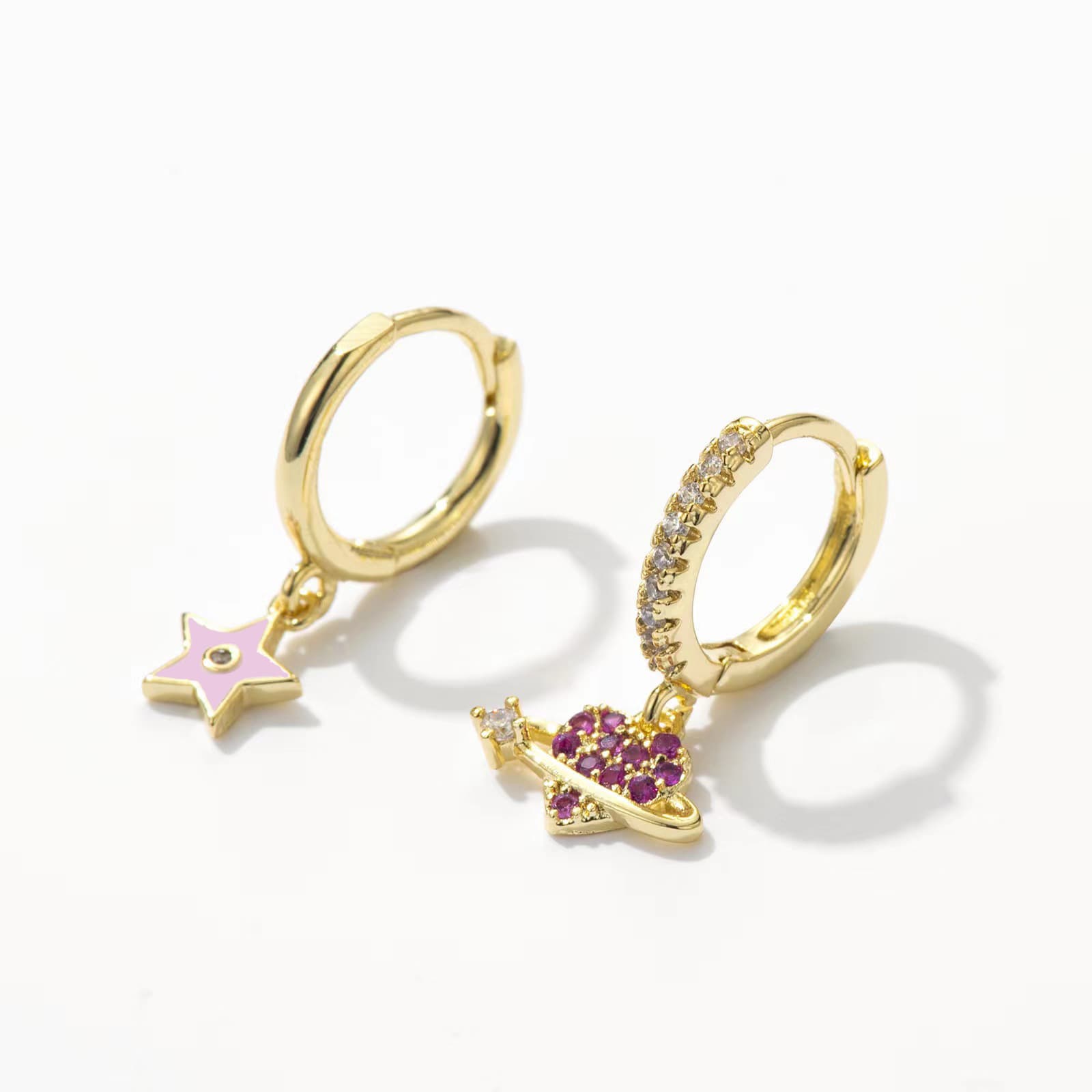 Aretes corazón cielo estrellado colorido para mujer