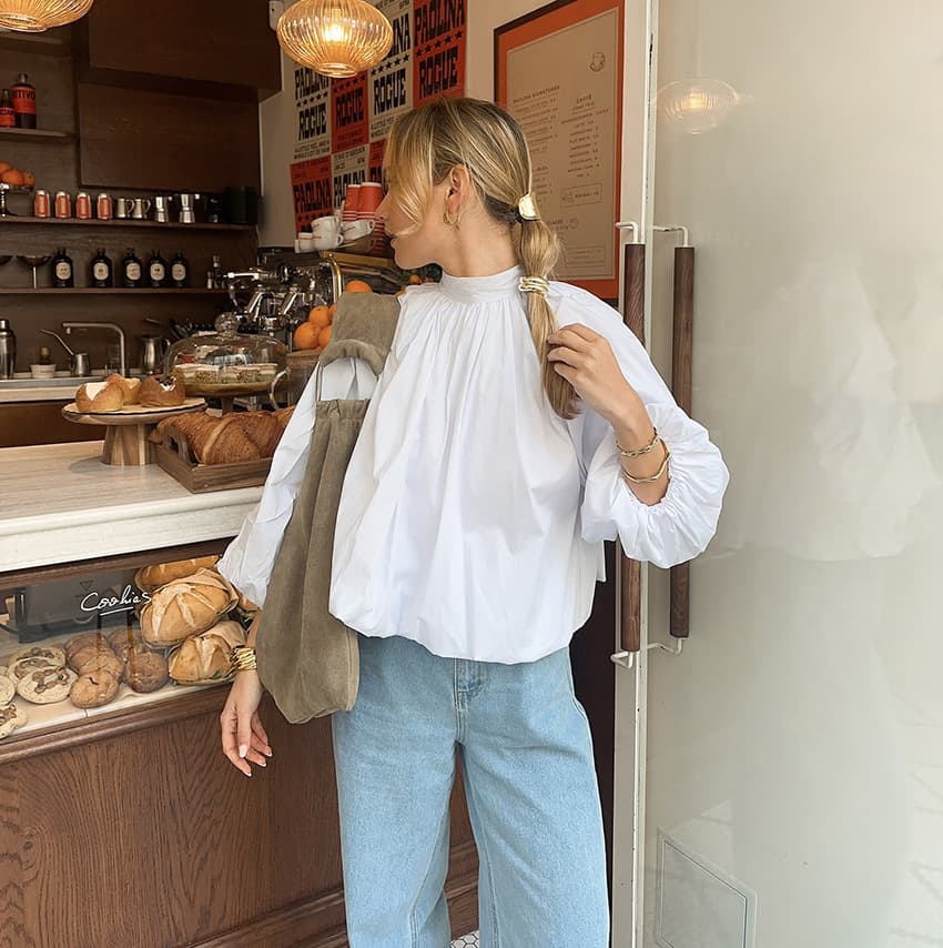 Blusa mujer holgada sin espalda con lazo trasero