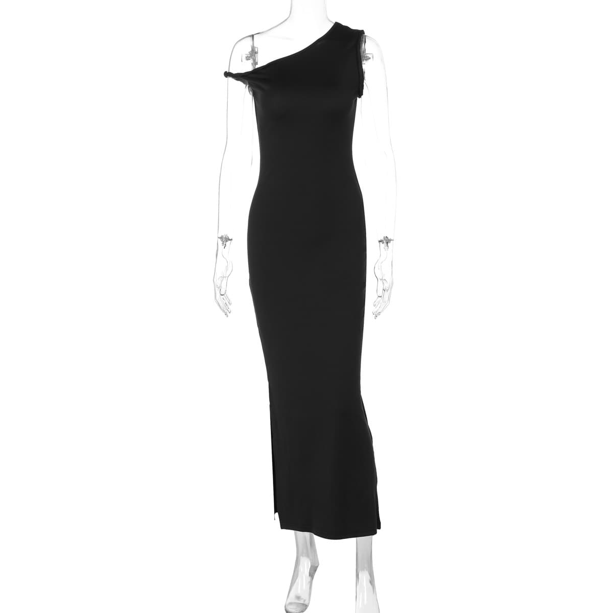 Vestido ajustado con hombro oblicuo y abertura lateral