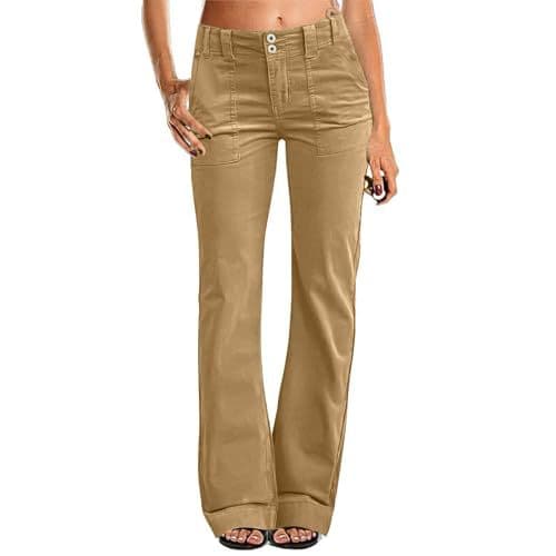 Pantalones de mujer con múltiples bolsillos cintura alta elástica