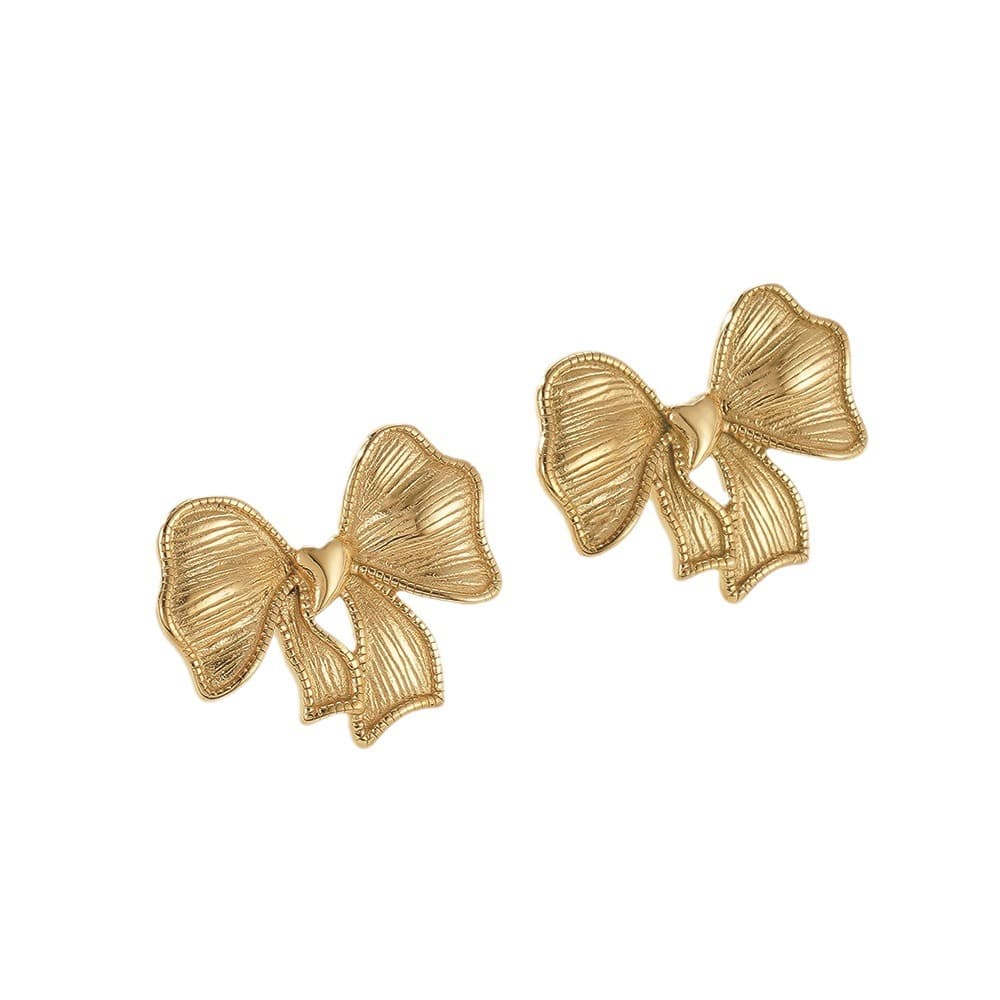 Pendientes lazo titanio acero dorado fashion