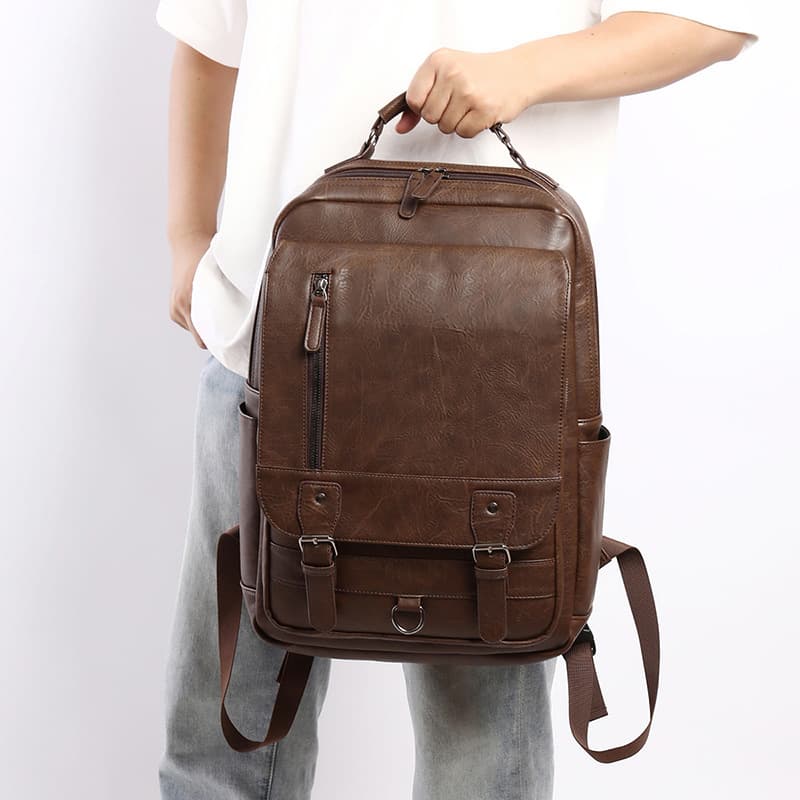 Mochila casual para hombre de cuero PU, estilo empresarial