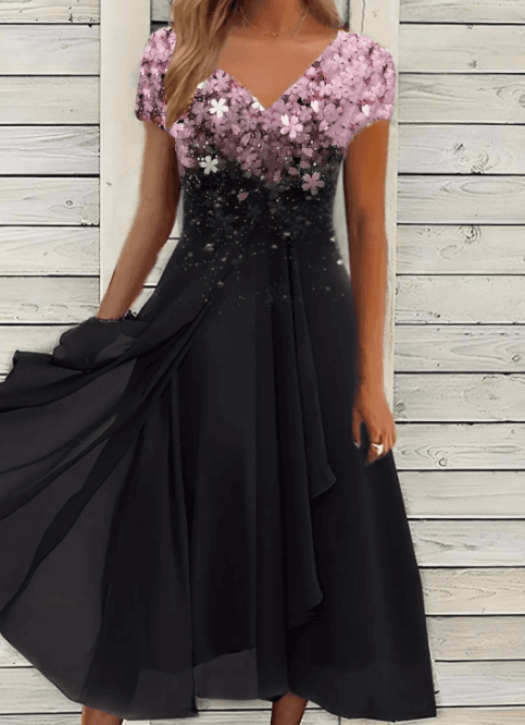 Vestido línea A con estampado floral de gasa
