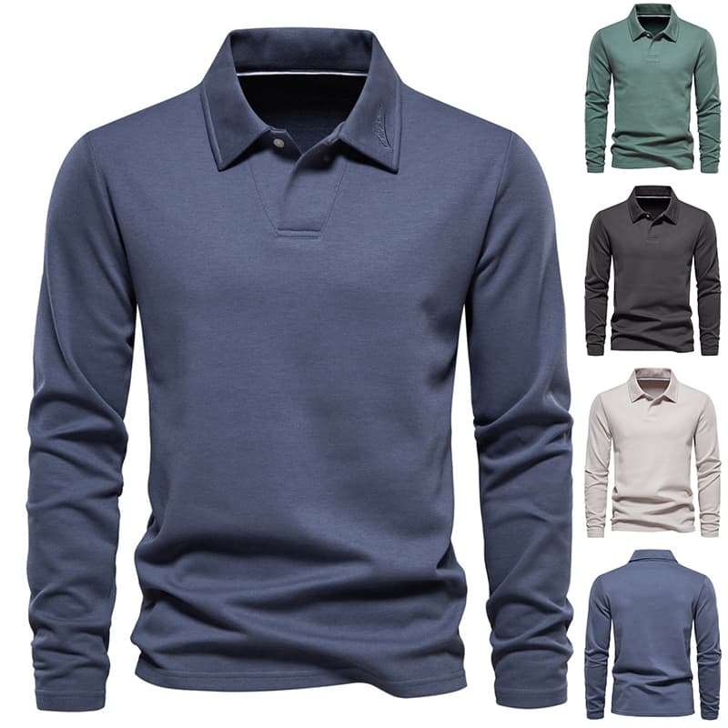 Polo de manga larga para hombre en algodón