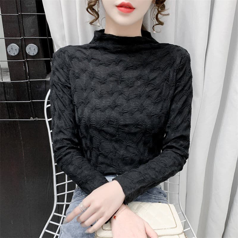 Blusa base de cuello medio alto acolchada para mujer