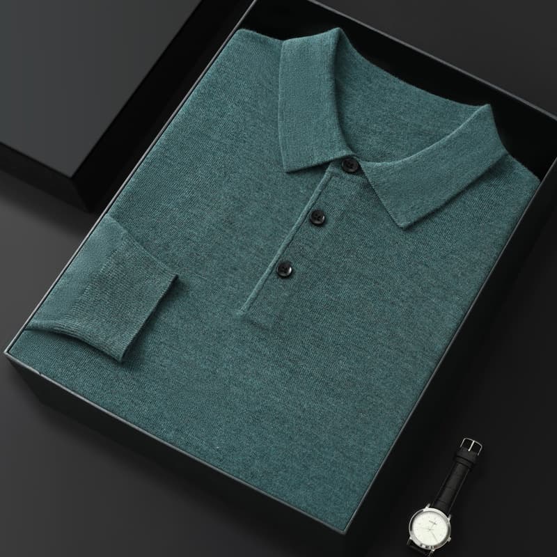 Suéter cuello polo ajuste slim de lana para hombre