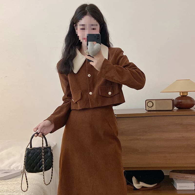 Conjunto de dos piezas en corduroy para otoño e invierno