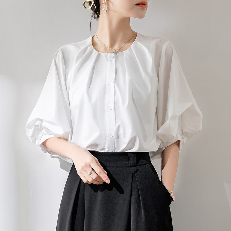 Blusa retro manga farol poliéster con empalmes elegantes