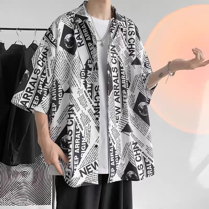 Camisa de hombre con estampado floral, manga corta