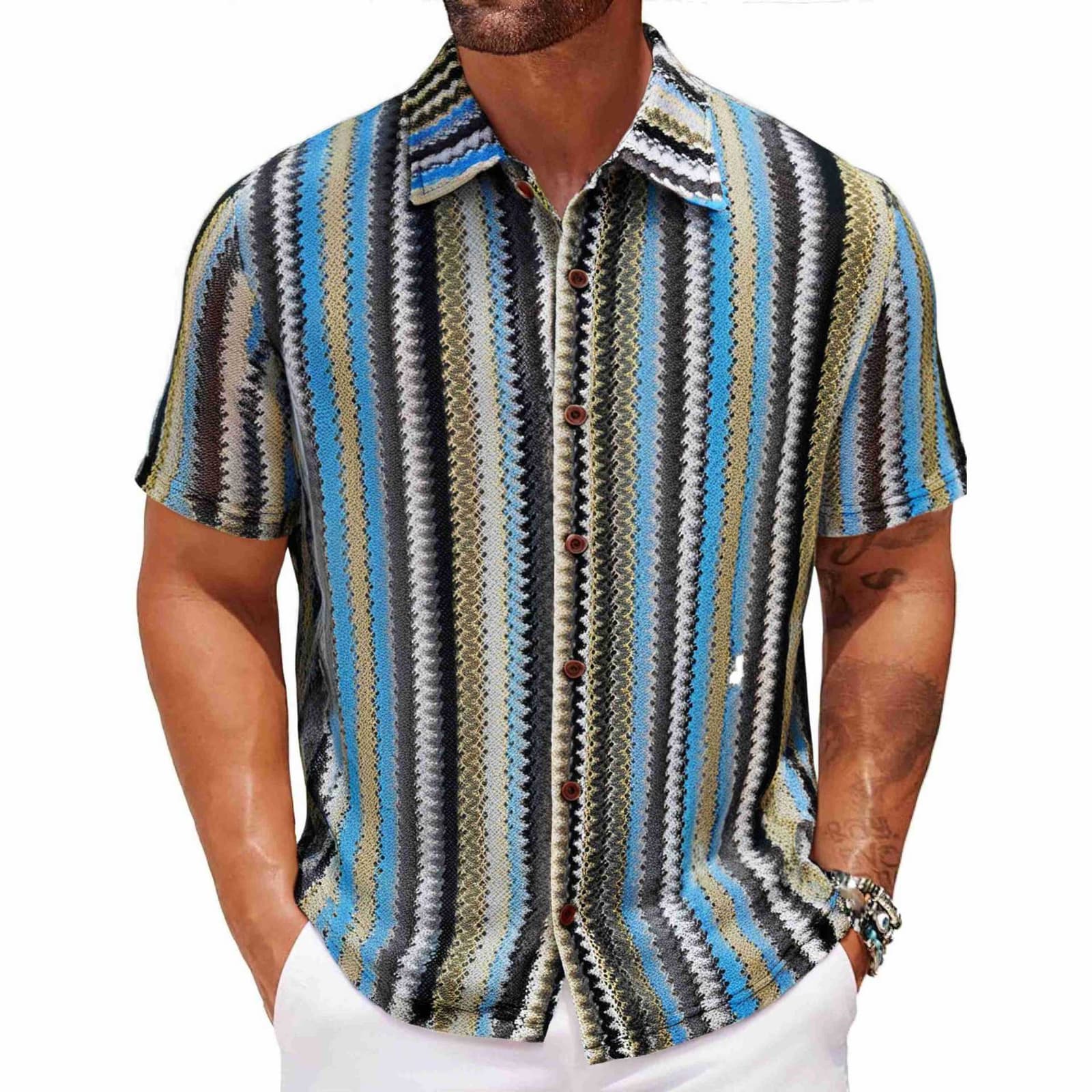 Camisa de hombre estilo étnico a rayas para verano