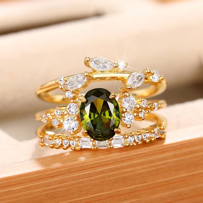 Anillo flor con incrustación micro, set de tres piezas
