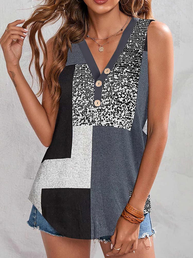 Camiseta sin mangas cuello en V estampada digital mujer