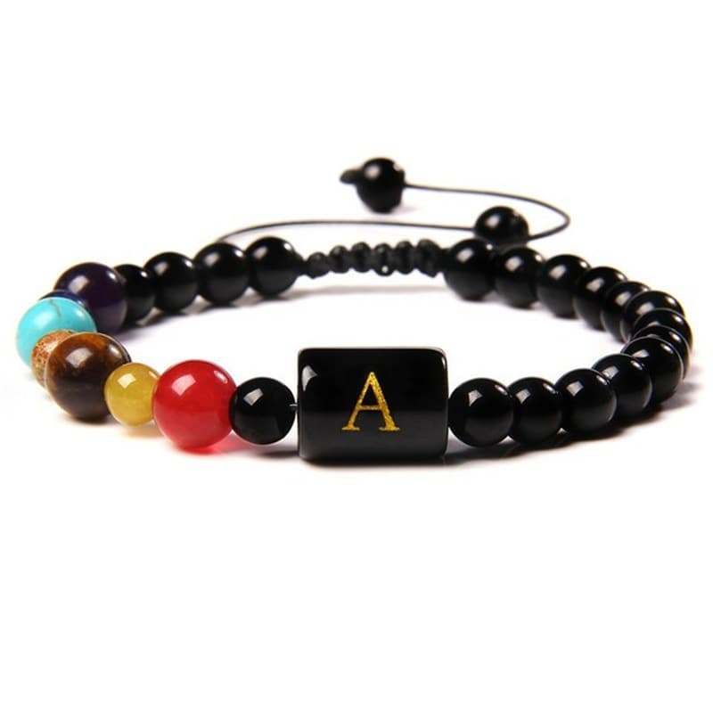 Pulsera yoga piedra con letra tejida mano